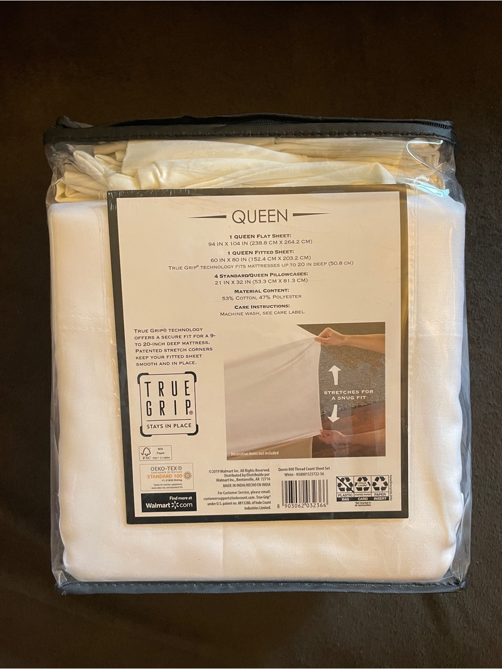 Queen White Bed Sheet Set with True Grip - Queen Size